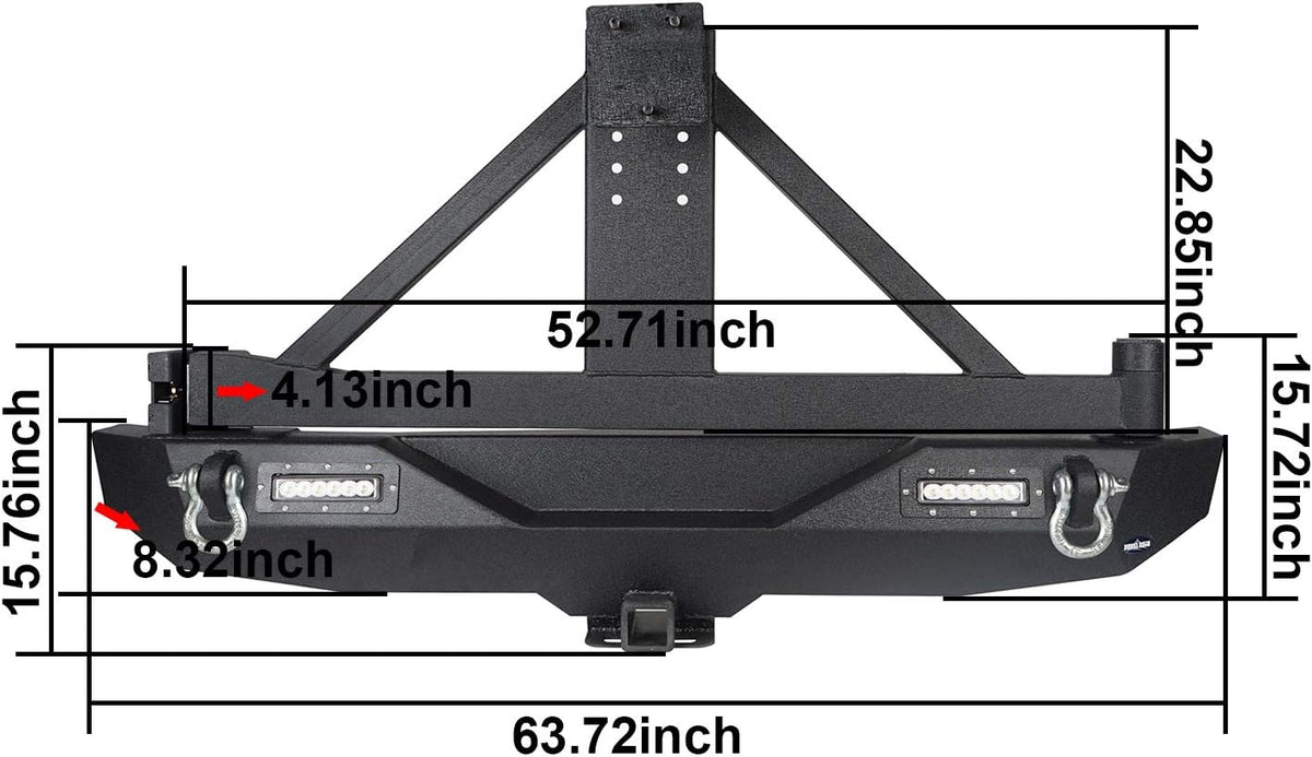 Steel Rear Bumper with Spare Tire Carrier & Hitch Receiver F4186