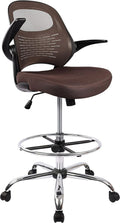 Brown Mesh Drafting Chair with Flip-Up Arms J68699