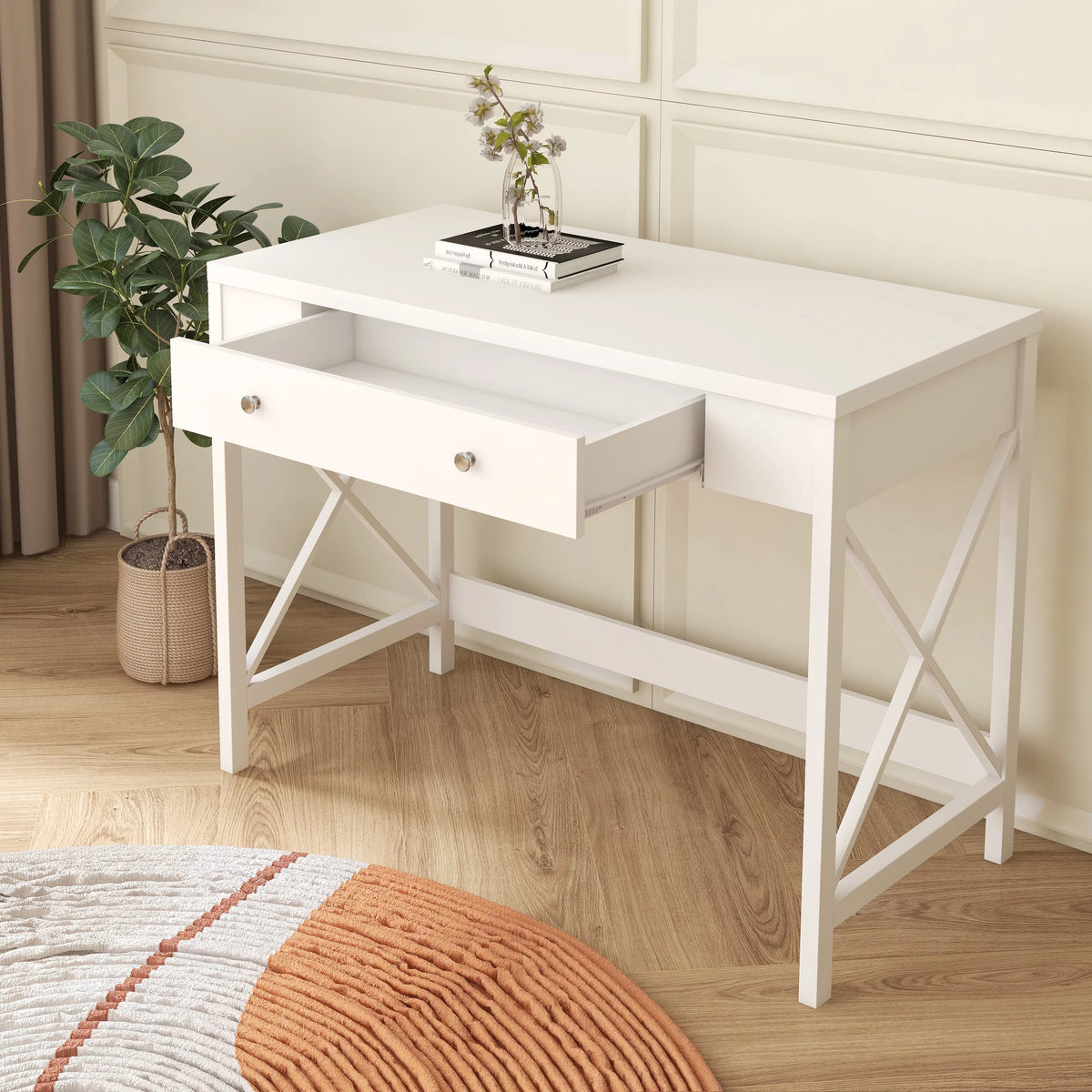 White Work Study Desk with Storage Drawer K719