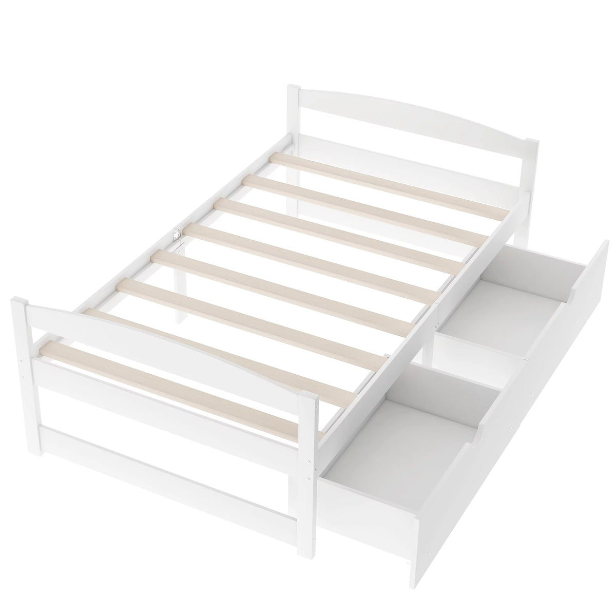 White Twin Size Platform Bed with 2 Drawers Y7843