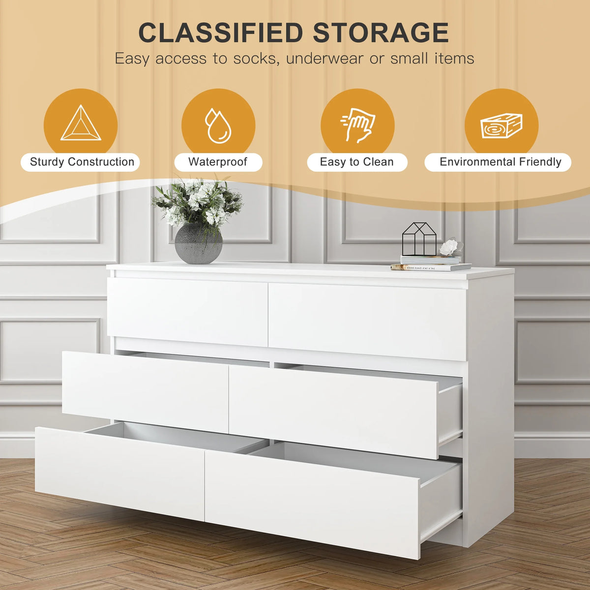 White 6 Drawer Dresser P484