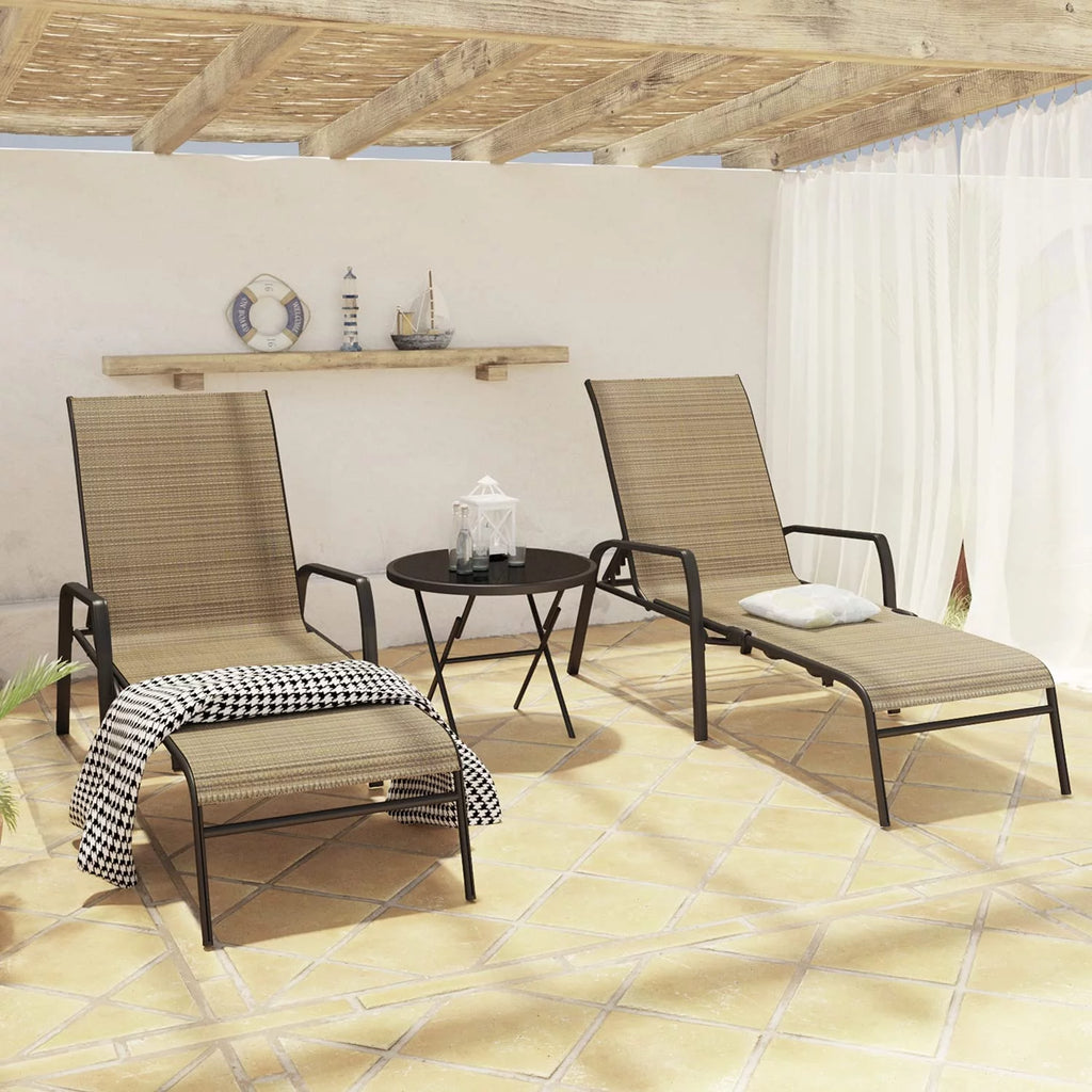 Set of 3 Recline Adjustable Backrest Textlene Bistro Set with Table, Beige I40439