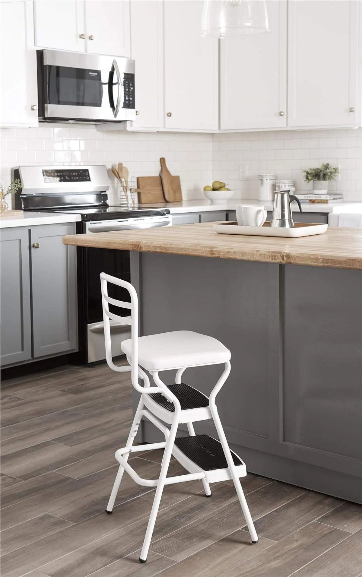 White Retro Counter Chair Step Stool with Lift-up Seat W897430