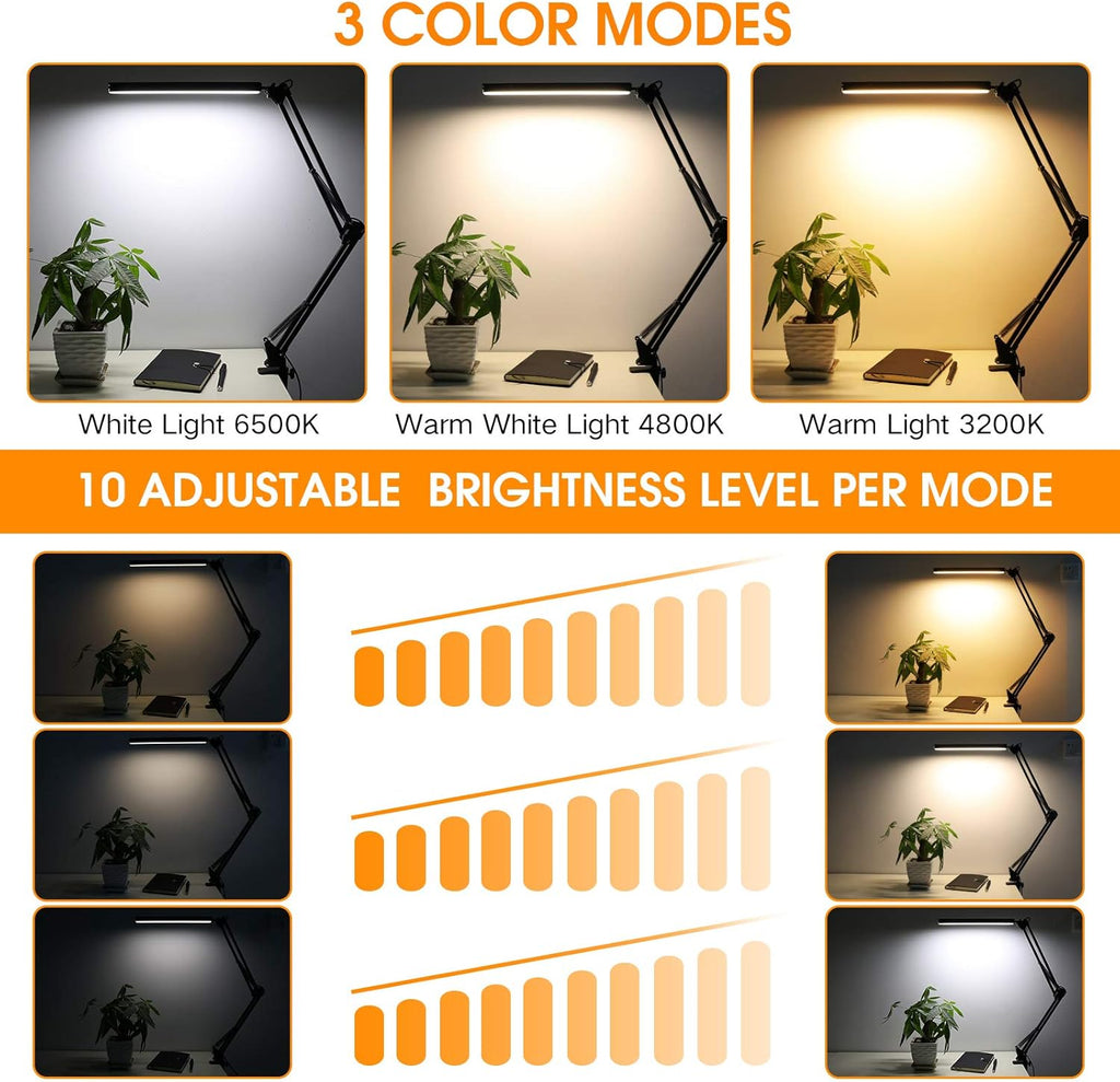 LED Desk Lamp with Clamp, 3 Modes, 30 Brightness Dimmable I1224