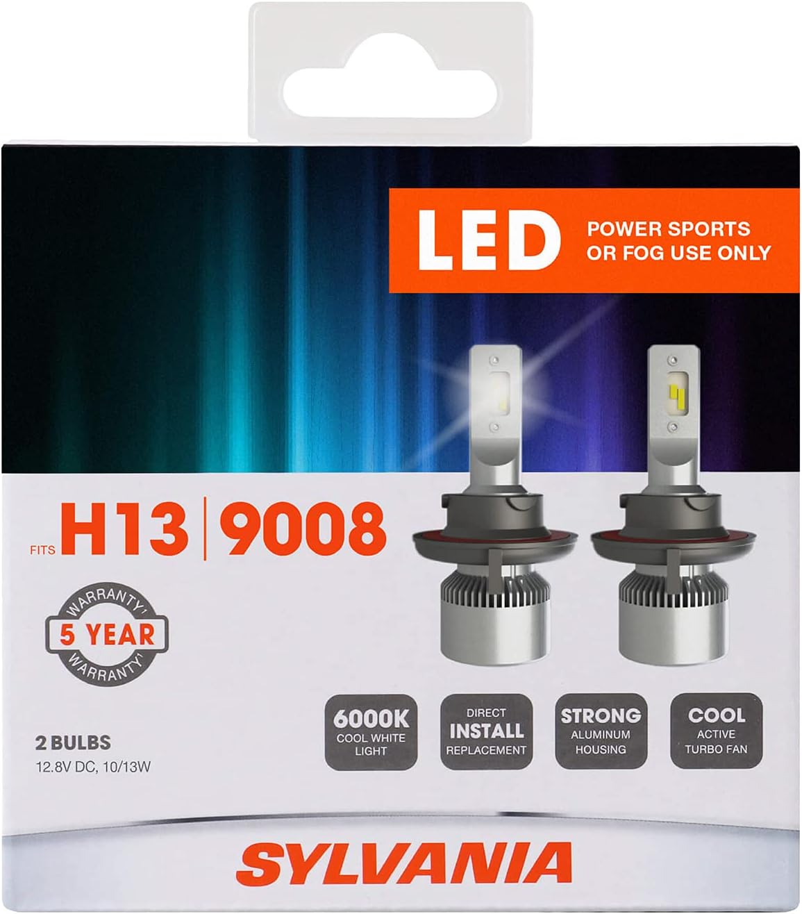 H13 6000K LED Headlight Replacement Bulbs, Cool White (2 Pack) T86384