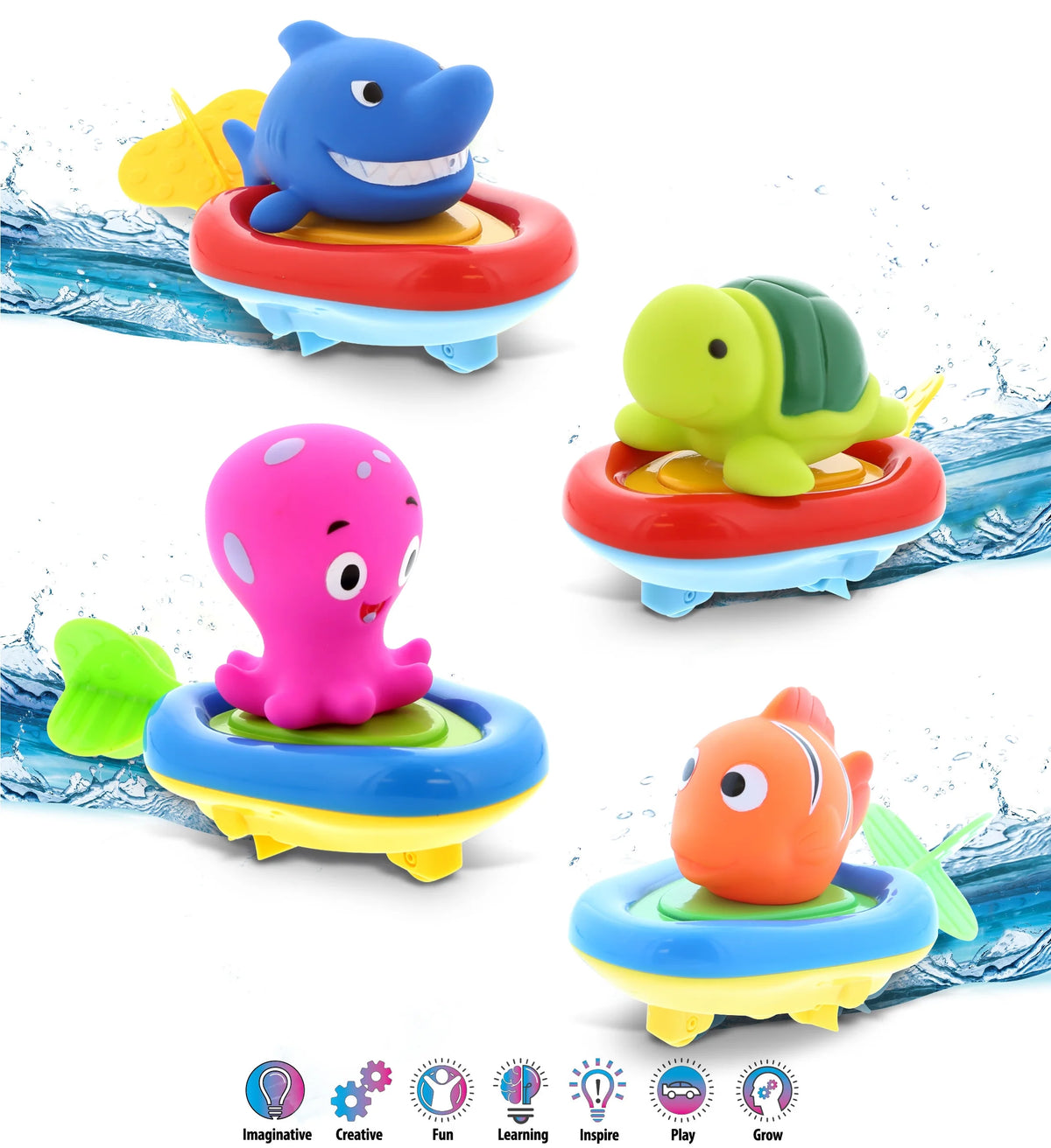 Sea Life Boat Racers Bundle Set of 4 Bath Toy S8685