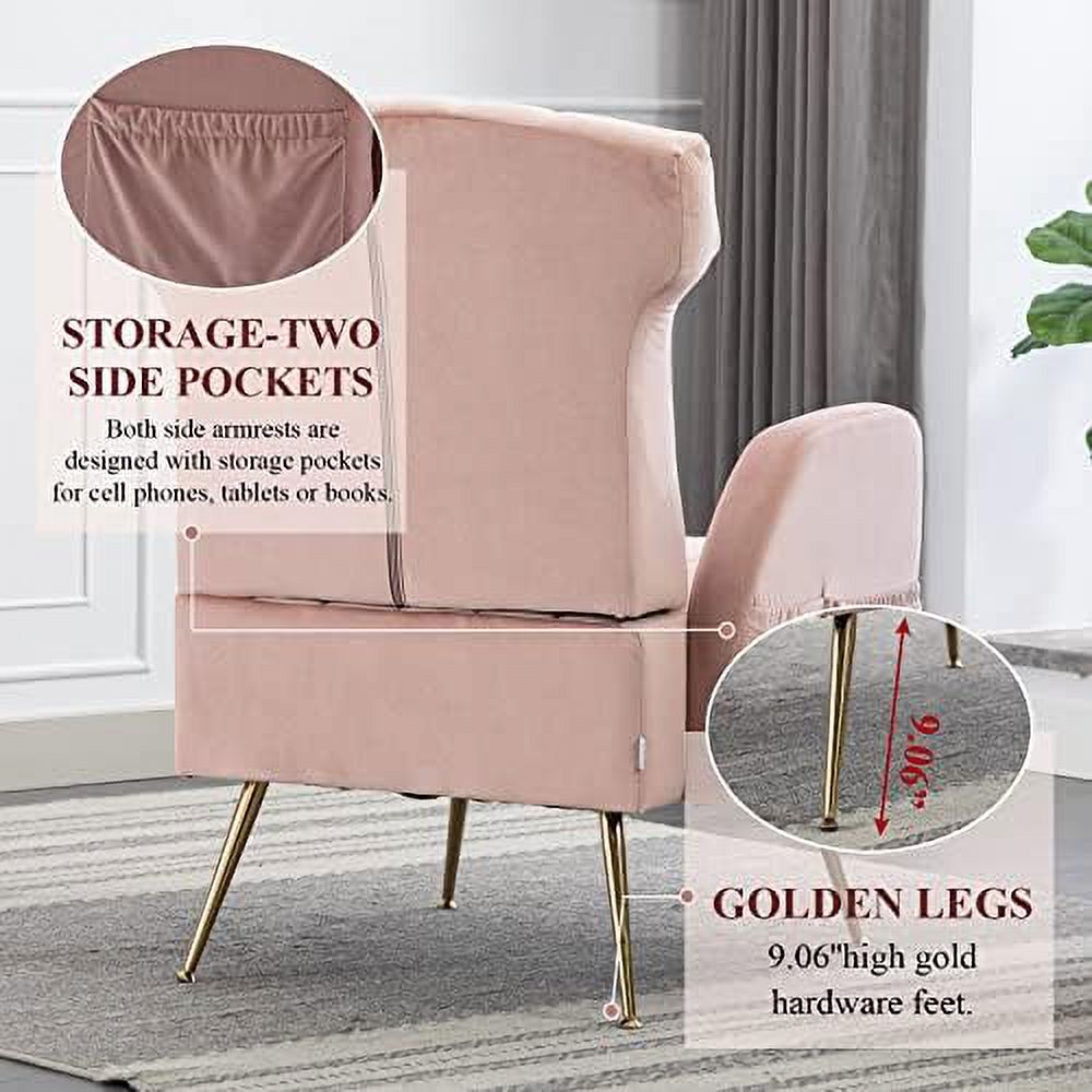 Brown Velvet Wing Back Accent Chair with Metal Gold Legs M99051