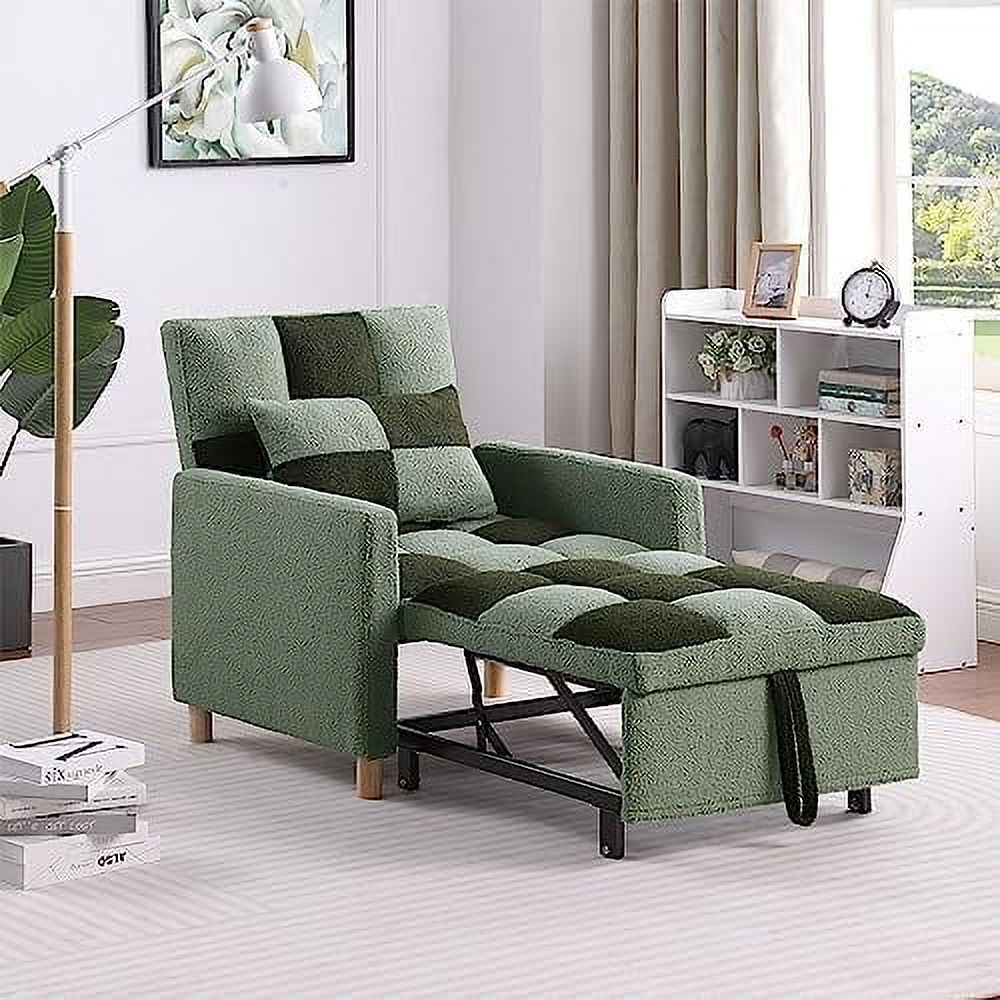 3 in 1 Convertible Chair Bed Sleeper Chair with Pillow Velvet Fabric Grey D1923