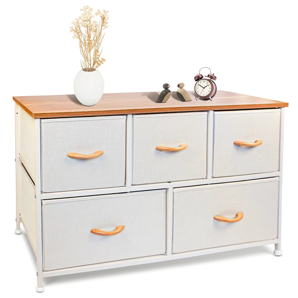 Beige 5 Drawer Fabric Dresser Y62606
