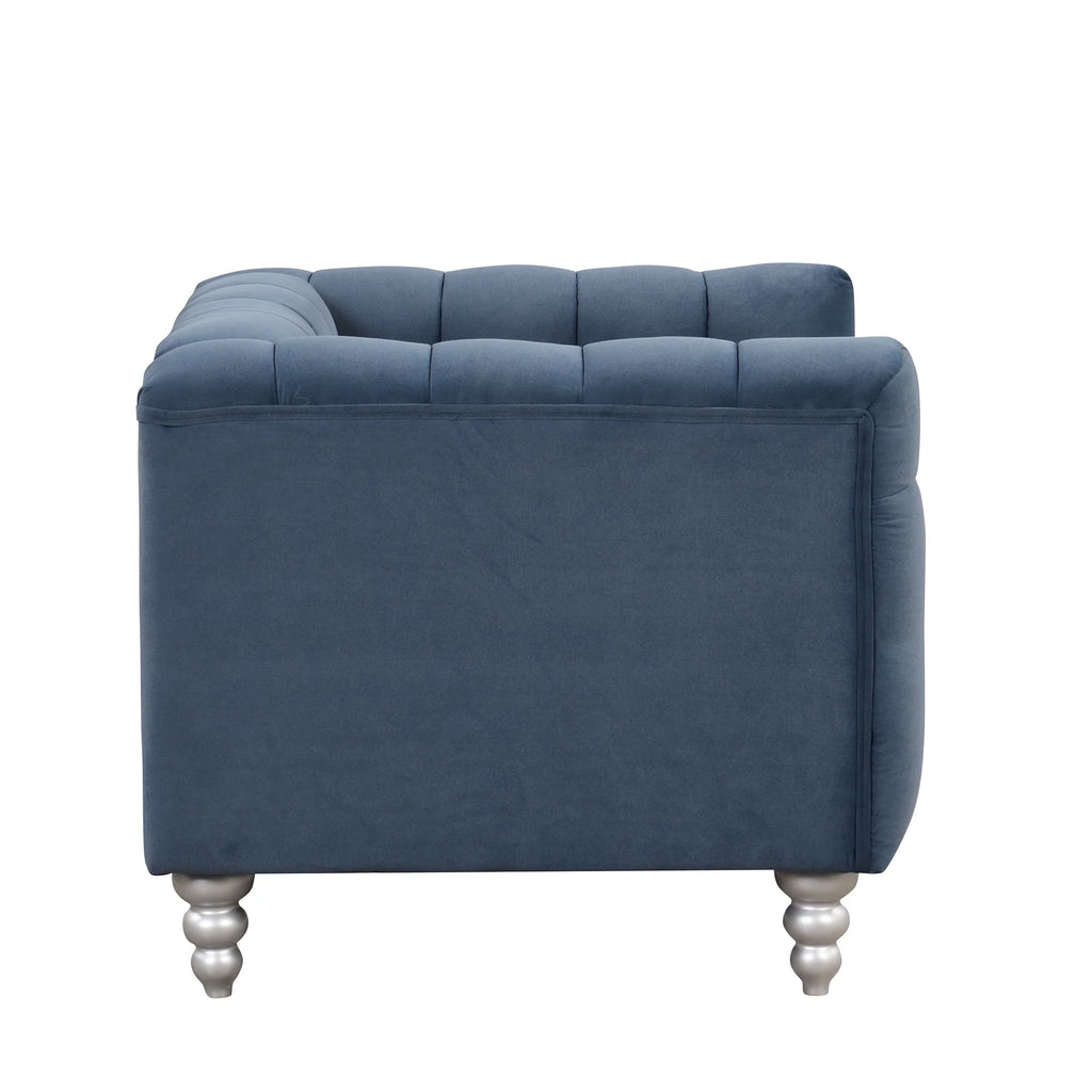 Blue Buttoned Tufted Sofa with Solid Wood Legs K3571
