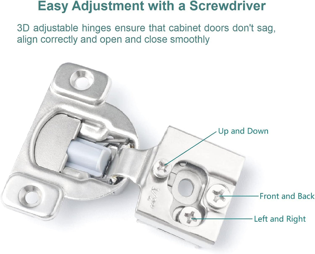 10 Pack Soft Close Cabinet Hinges, 1/2 Inch Overlay, Satin Nickel J83480