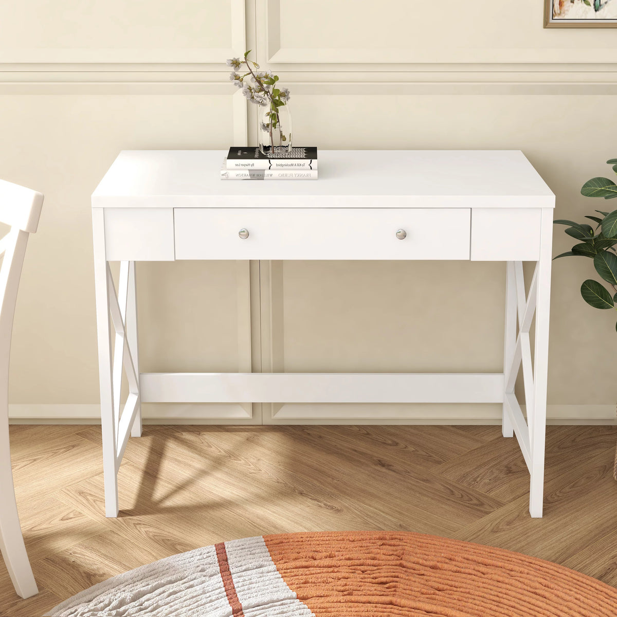 White Work Study Desk with Storage Drawer K719