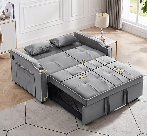 Black Velvet Convertible Futon Couch with USB Ports E2665