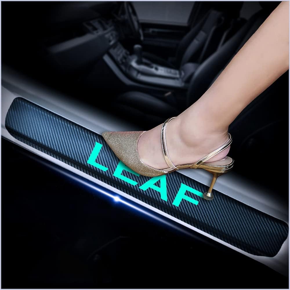 4Pcs Car Door Sill Scuff Plate Cover Carbon Fiber Sticker Orange O32846