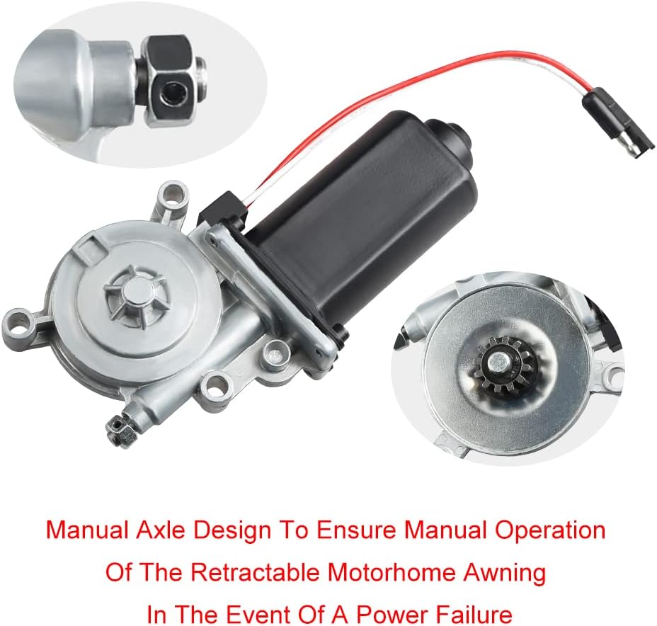 RV Awning Motor Replacement with Single 2-Way Connector, 12-Volt DC, 75-RPM N53979
