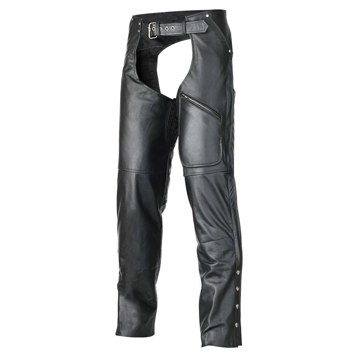 Black Cowhide Motorcycle Chaps 3XL Q442191