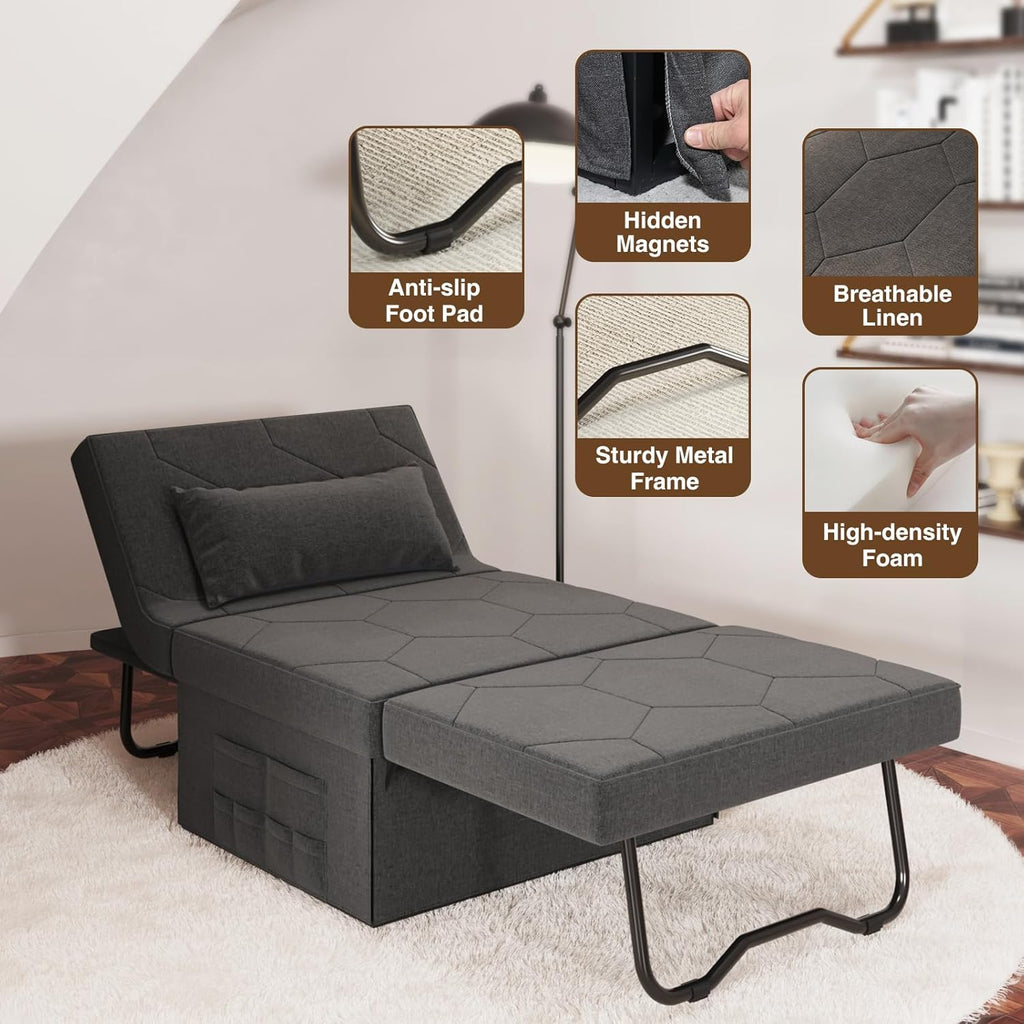 Dark Grey Convertible Sleeper Sofa with Ottoman Bed Z299768