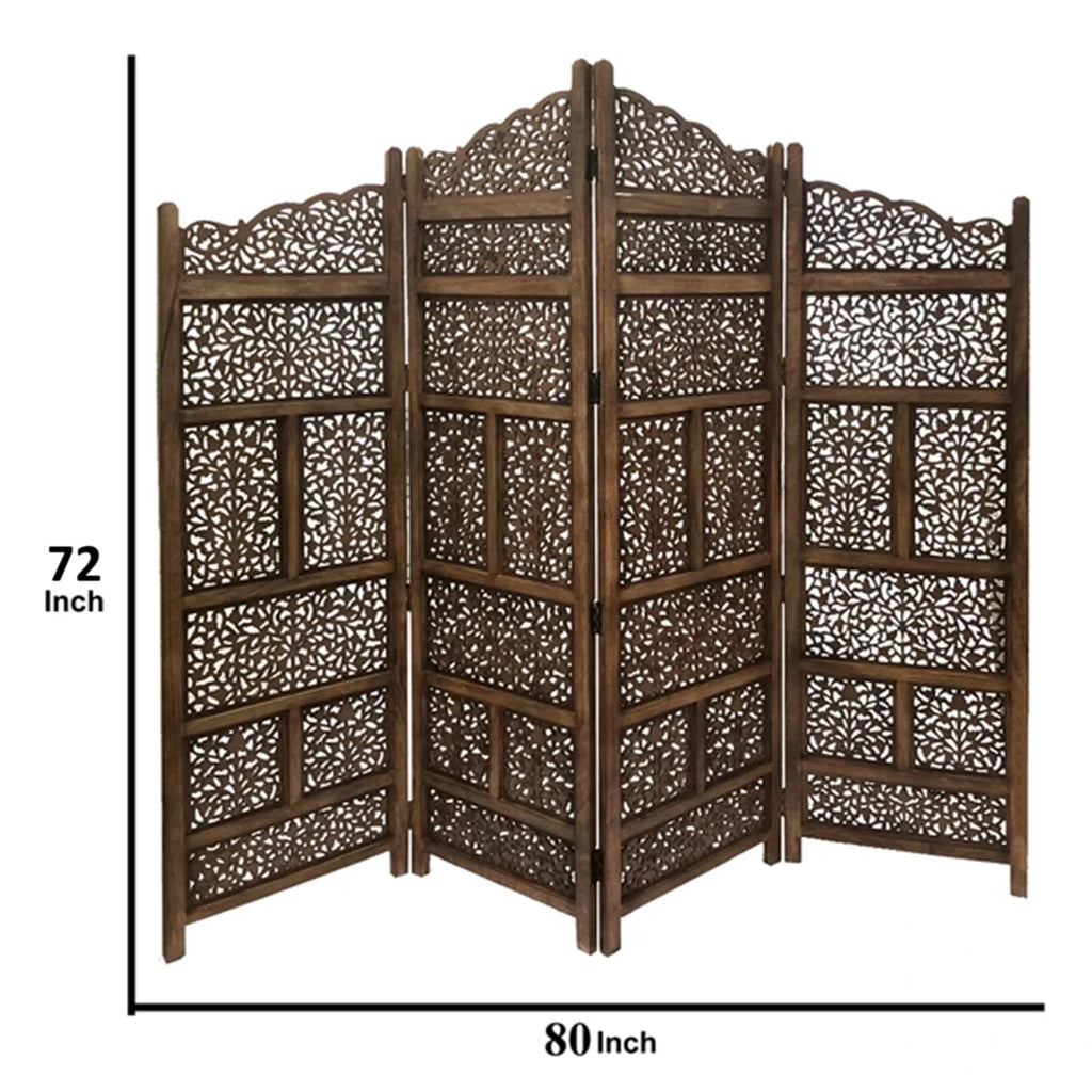 Wood Room Divider 4 Panel Carved Screen Y103