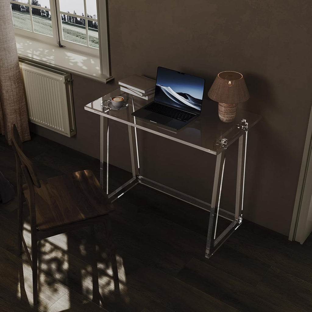 Clear Acrylic Desk 35.4 Inch with Trapezoid-shaped Legs I239