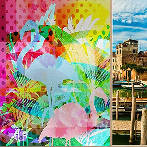 Window Privacy Film One Way Flamingo Colorful Glass Sticker Static Stickers Removable, 23.6 in by 78.7 in E8472