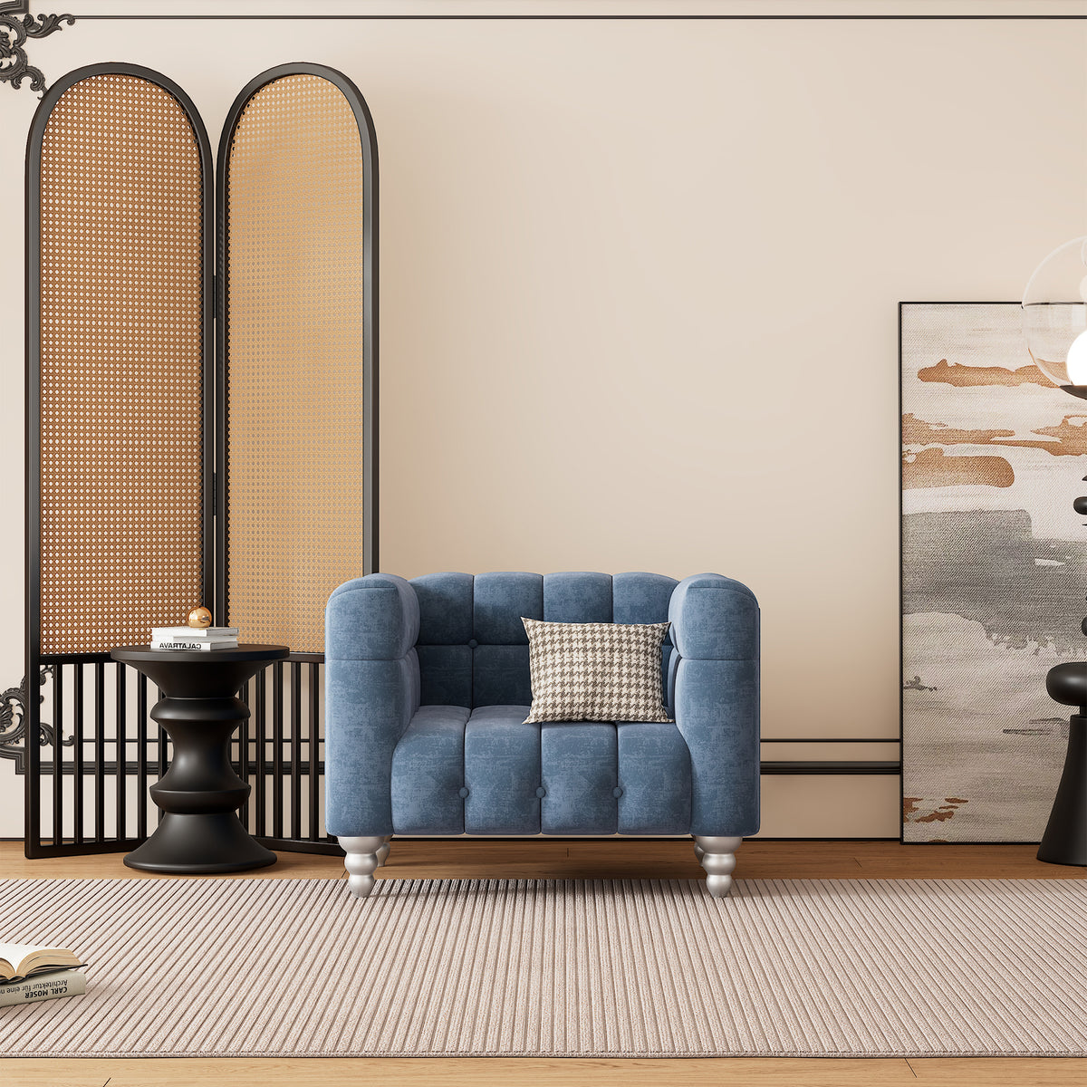 Blue Buttoned Tufted Sofa with Solid Wood Legs K3571