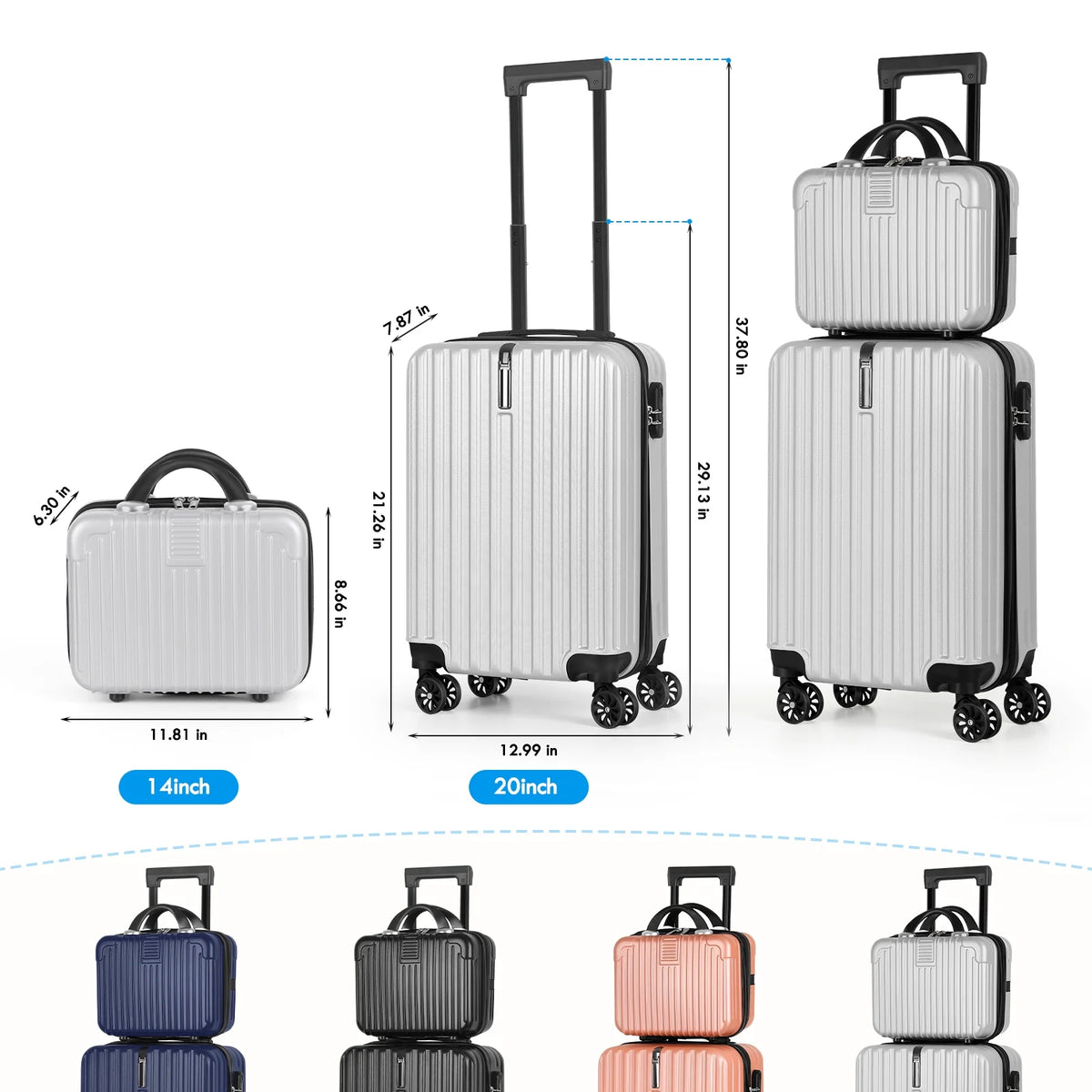 2-Piece Luggage Set Carry On Suitcase with Makeup Case K399675