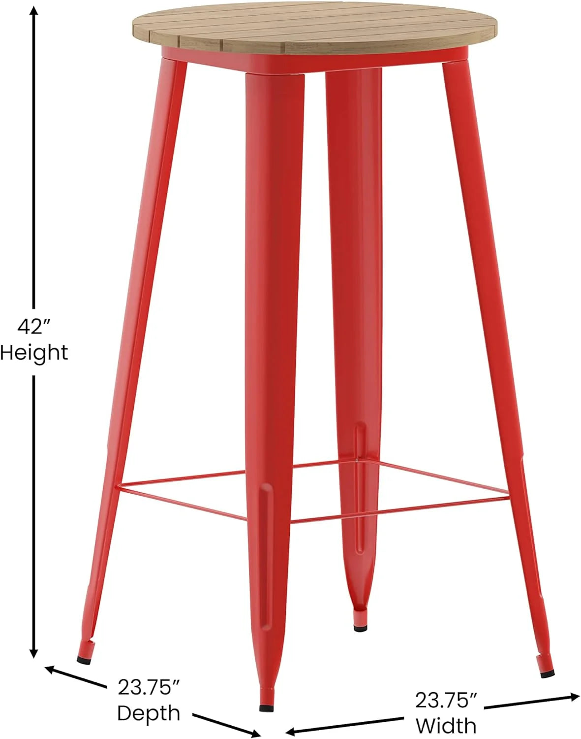 Indoor/Outdoor Bar Top Table Brown Resin Top Red Steel Base U90643