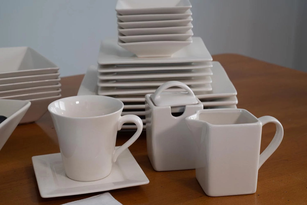 45-Piece Cream White Stoneware Dinnerware Set B58632