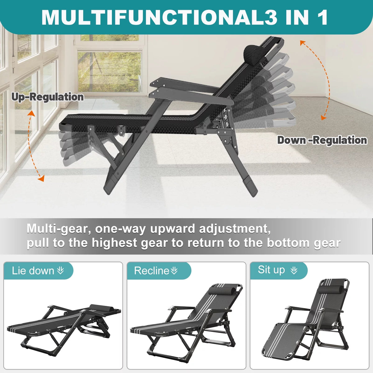 Gray Adjustable Folding Lounge Chair with Pillow N381358