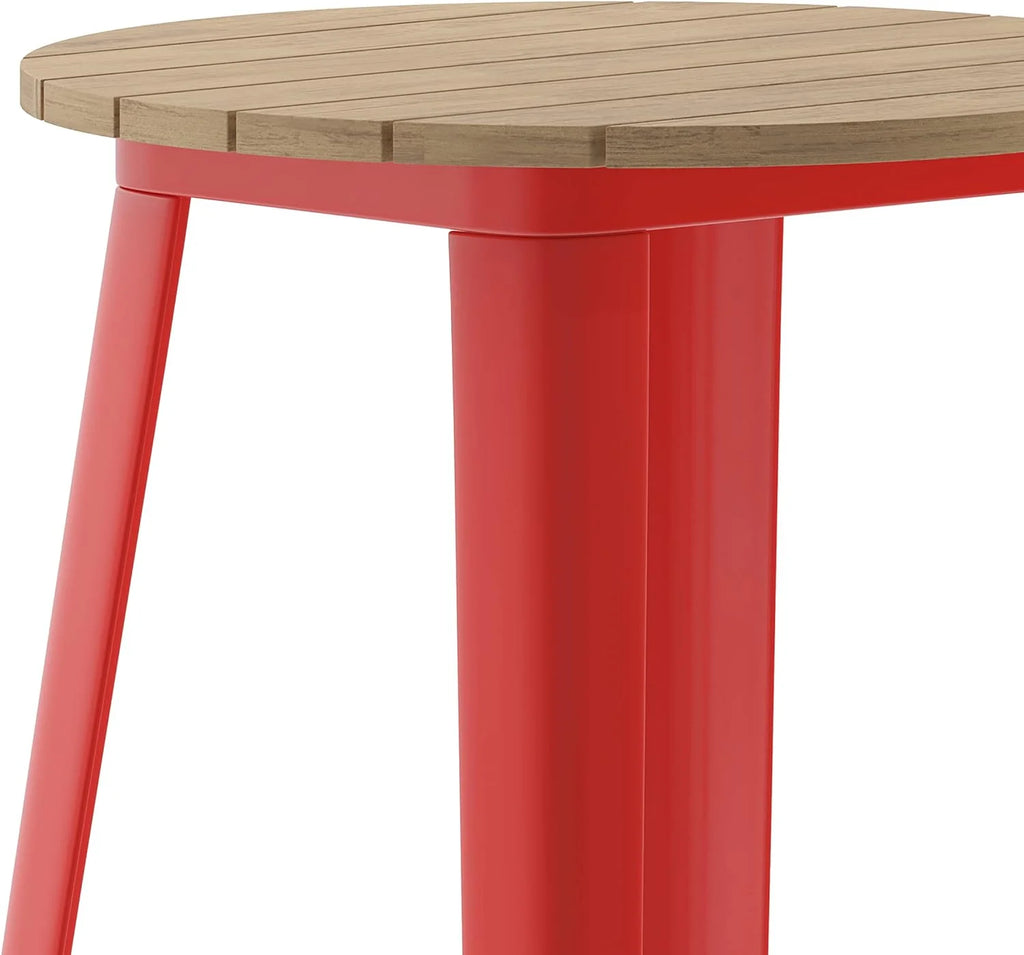 Indoor/Outdoor Bar Top Table Brown Resin Top Red Steel Base U90643