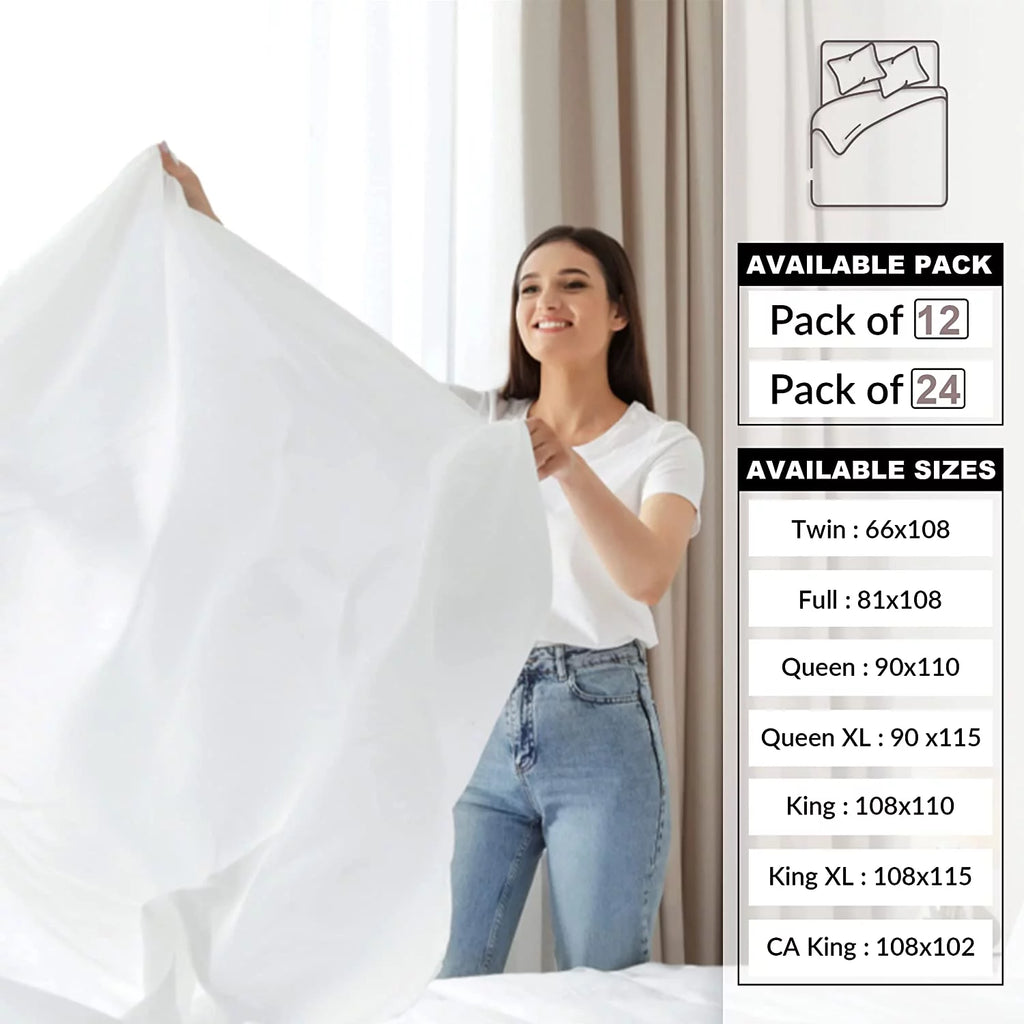 Twin Flat Sheet 66X108 inches Pack of 24 Bright White Cotton Rich U3566