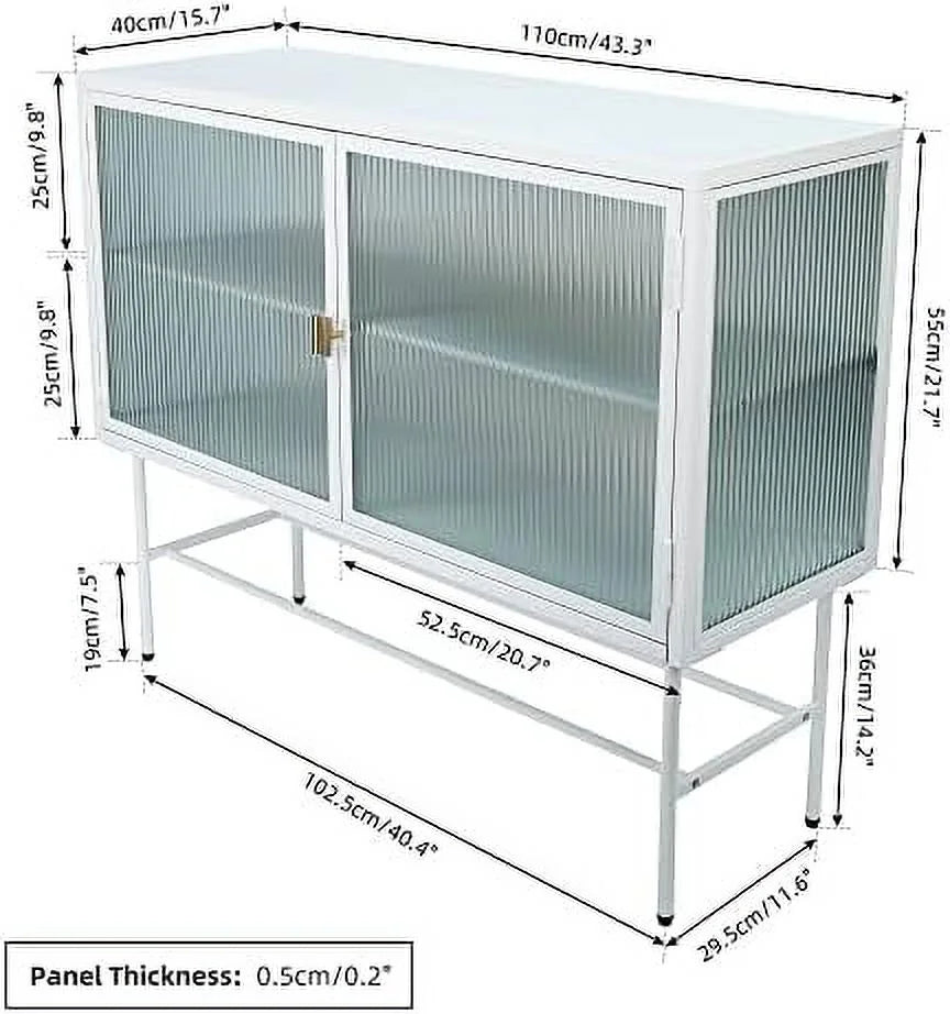 White Fluted Glass Corner Cabinet Sideboard I9012