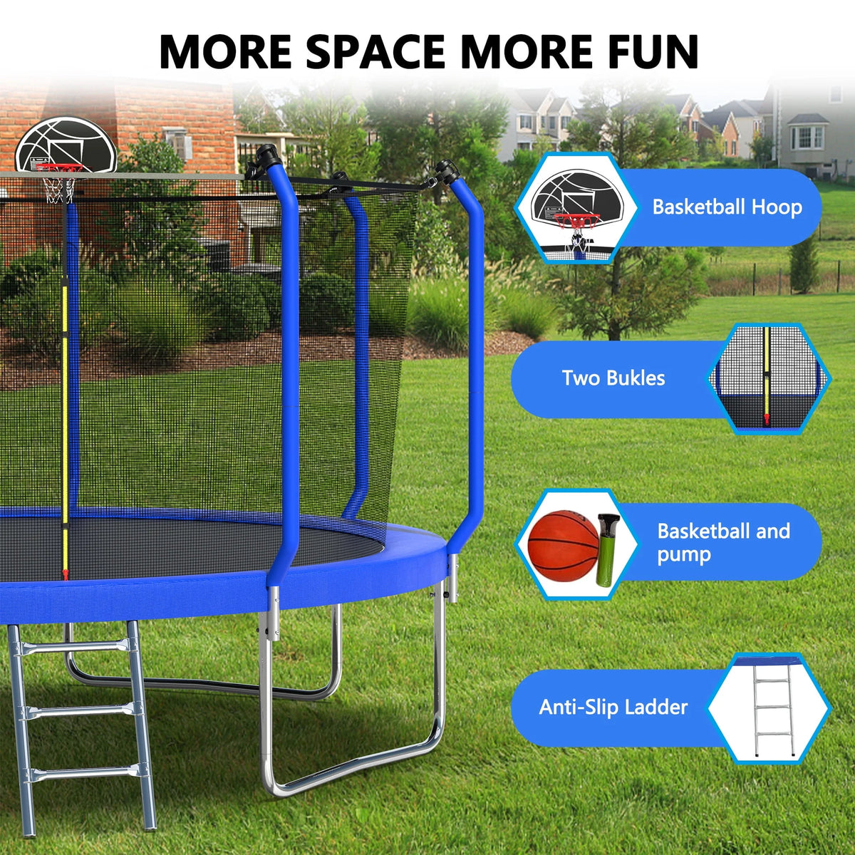 14FT Trampoline with Enclosure, Ladder, Basketball Hoop, Ball L964