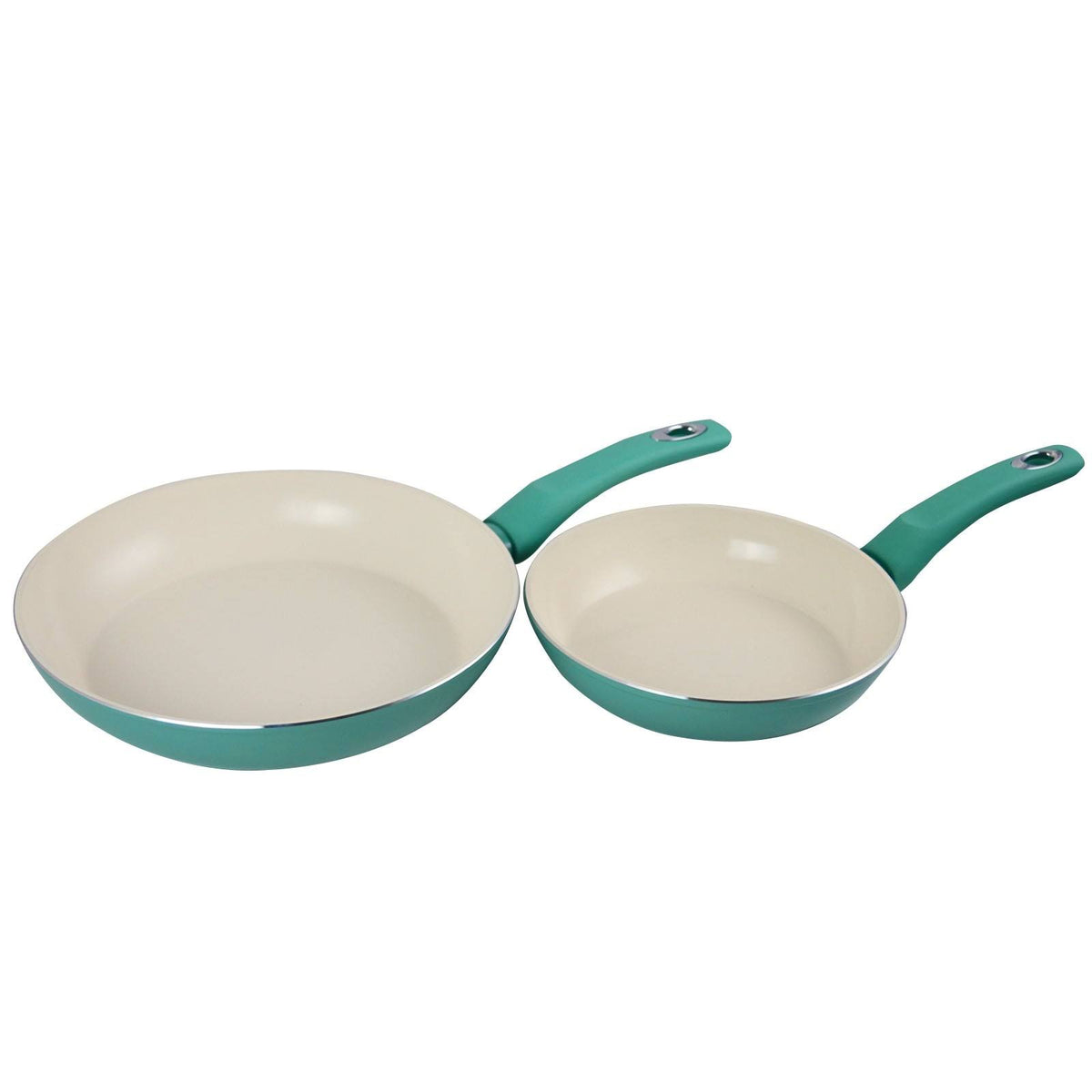 2 Piece Aluminum Frying Pan Set with Soft Touch Handles in Mint D669521