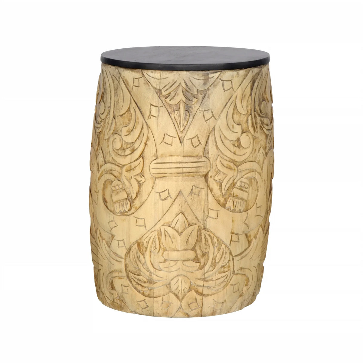 Solid Mango Wood Round Drum End Table G921347