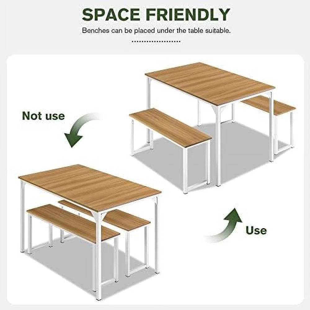 3PC Grey Light Brown Dining Table Set with Benches Z38391