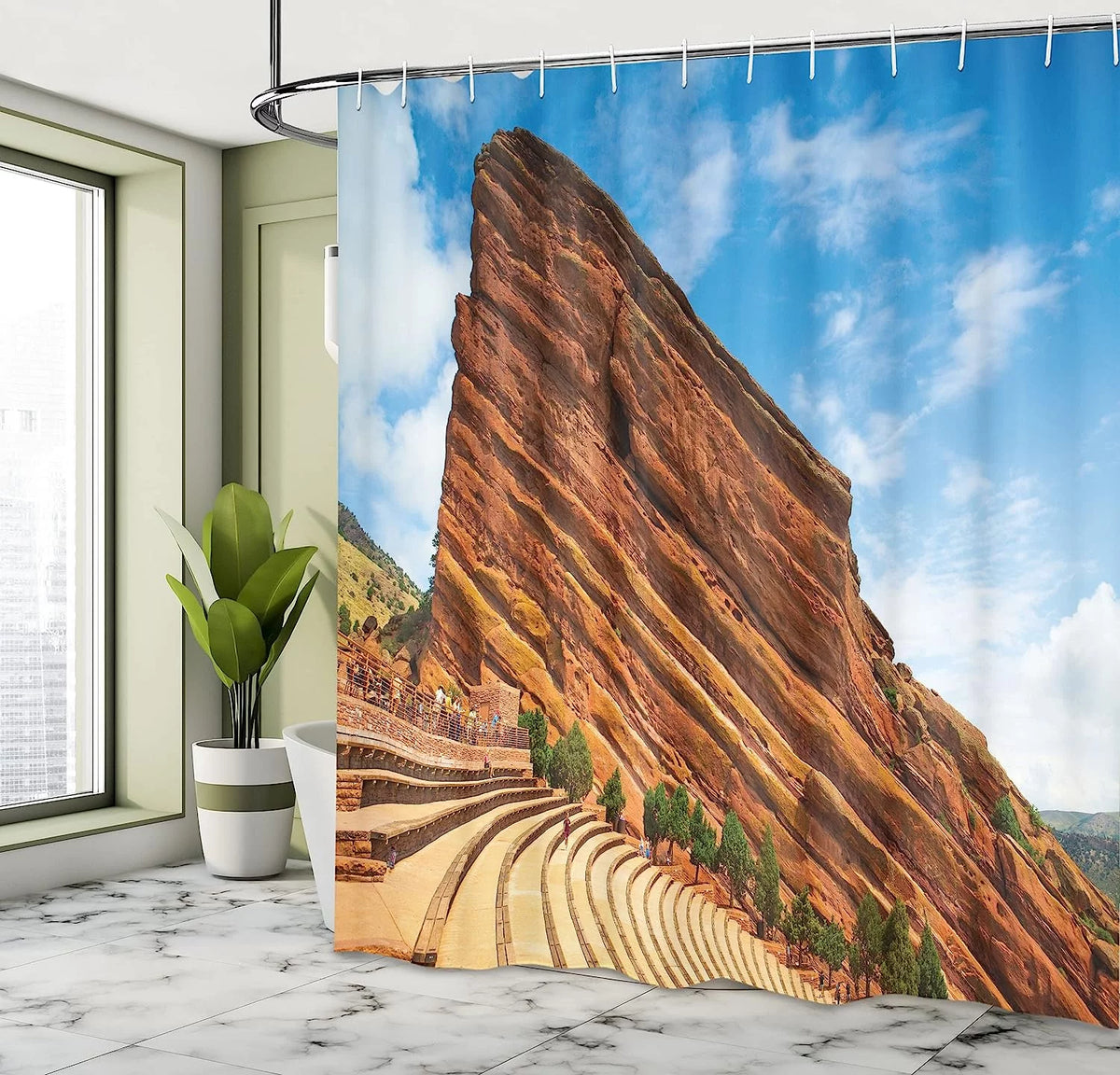 Sea Blue Cinnamon 72x72 inch Cloth Fabric Shower Curtain Set with Hooks O61368