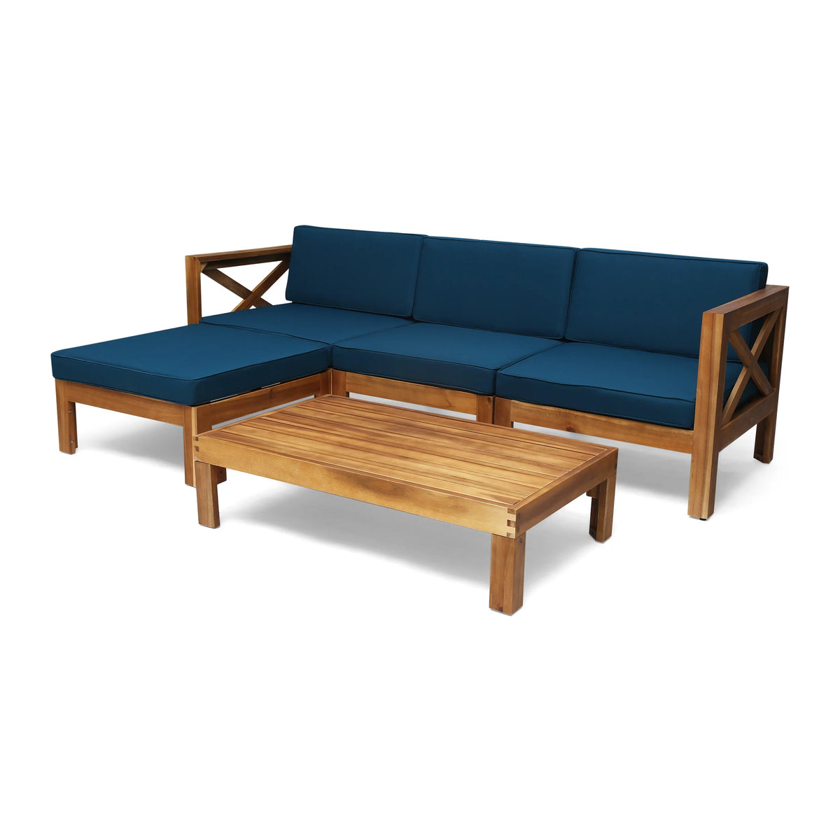 Acacia Wood 5 Piece 3-Seater Sectional Sofa Set S57373