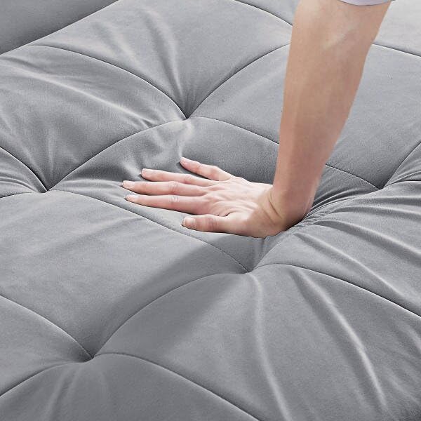 Black Velvet Convertible Futon Couch with USB Ports E2665