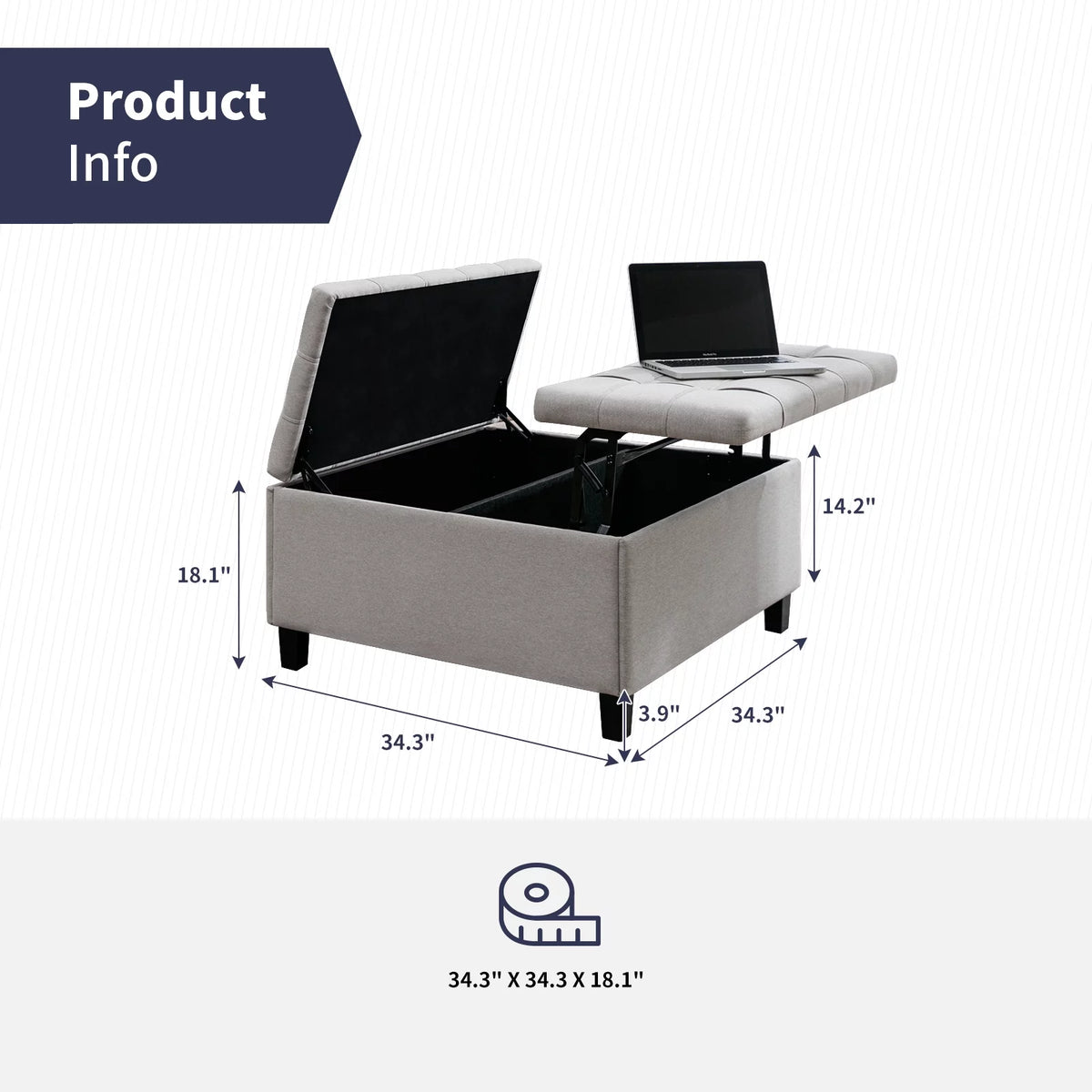 Square Storage Ottoman with Lift Top N555