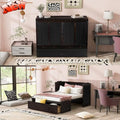 Full Murphy Bed with USB Charging Station and Large Drawer, Wooden Full Size Bed Wall Bed with Storage, Espresso M13167