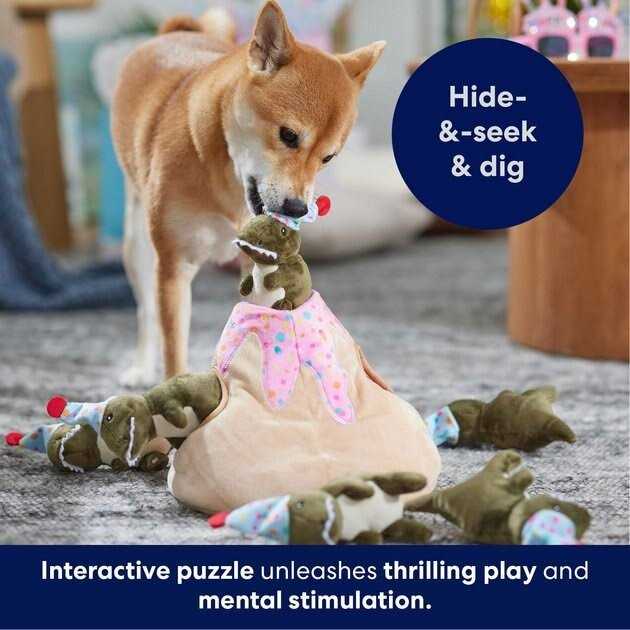 Birthday Volcano Dinosaurs Hide Seek Puzzle Plush Squeaky Dog Toy E899