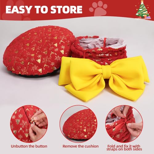 Christmas Cat Tunnel with Bowtie, Washable Circle Cushion and Plush Ball Toy, Red P182