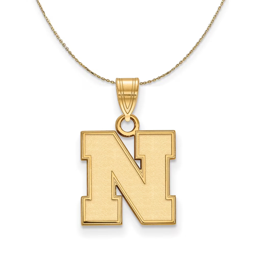 14k Yellow Gold Small Initial N Necklace, 16 Inch I9078