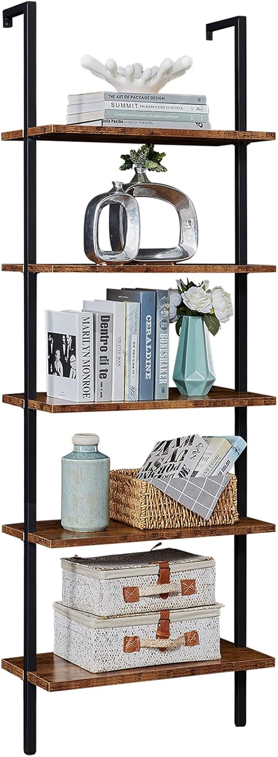 5-Tier White Gold Metal Wall-Mounted Bookshelf N694