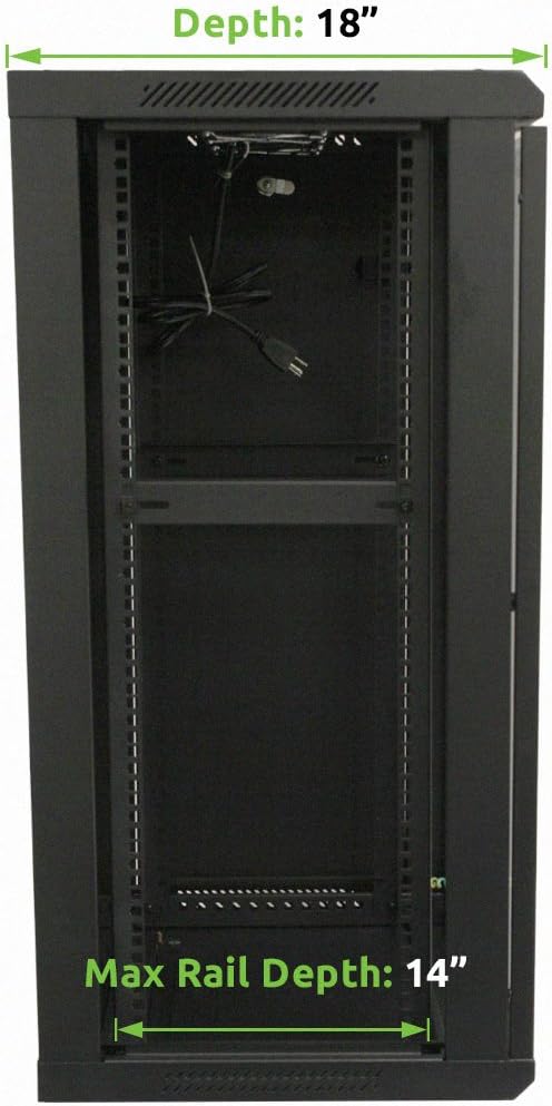 18U Wallmount Cabinet Enclosure 19-Inch Server Network Rack with Locking Glass Door Black K69930