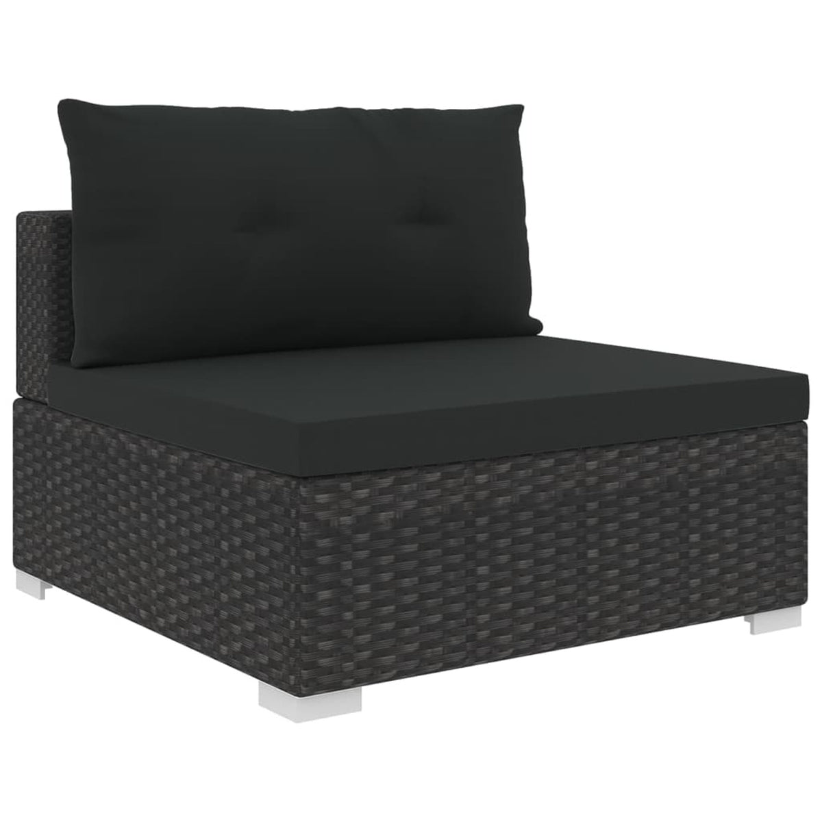 5 Piece Black Poly Rattan Outdoor Sectional Sofa Set with Tea Table and Ottoman C14839