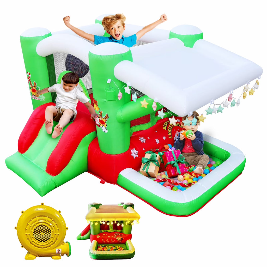 Christmas Jump 'n Slide Inflatable Bouncer with Blower, 80" x 91" Play Area, 55" Tall U952
