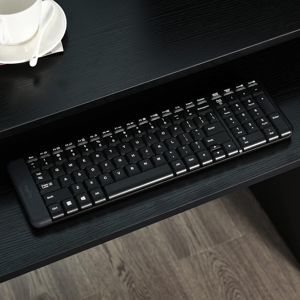 Black Wood Grain Computer Desk with Sliding Keyboard and Storage Shelves L54541
