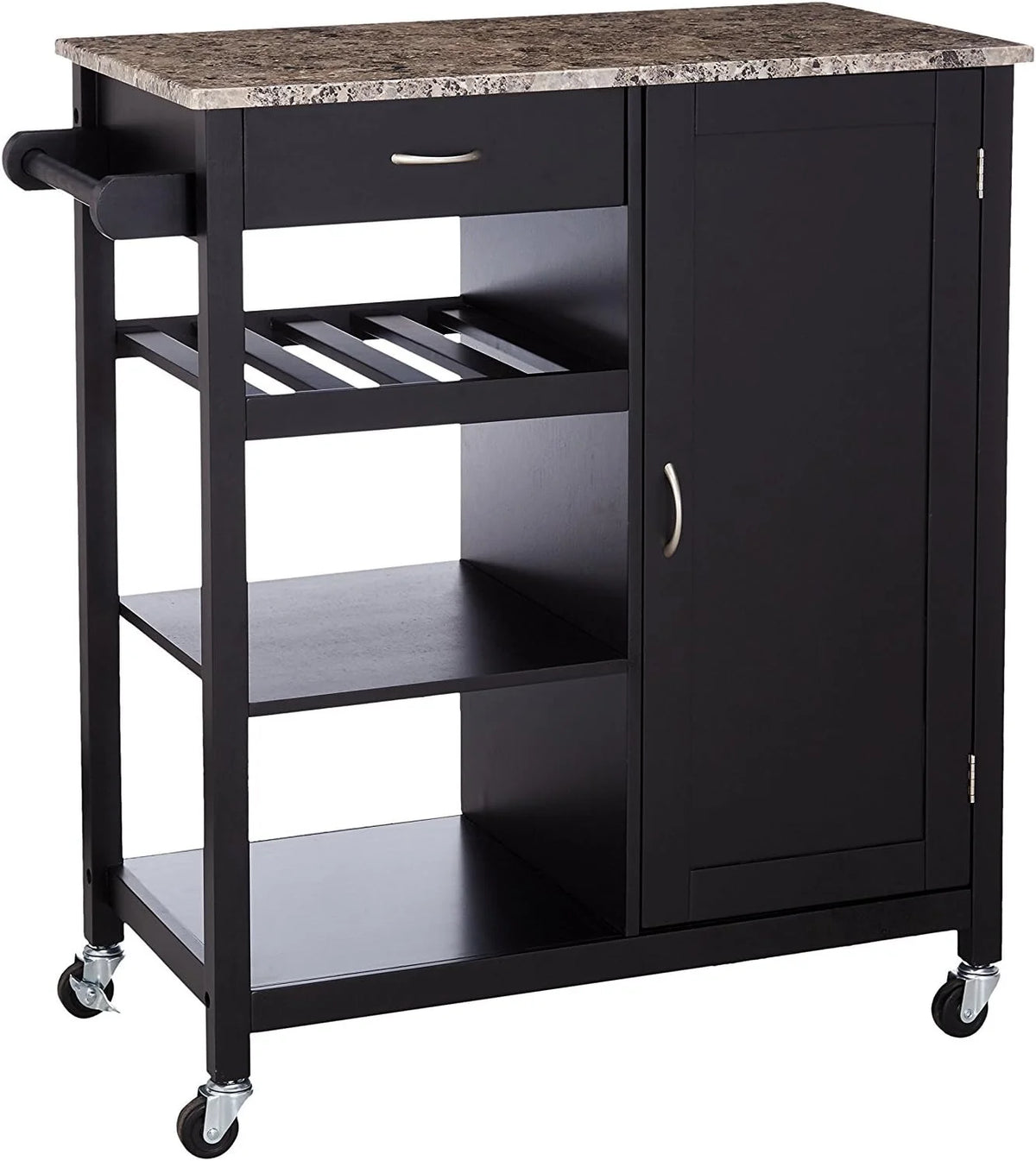 Black Wood & Marble Finish Kitchen Storage Cabinet Cart Z944198